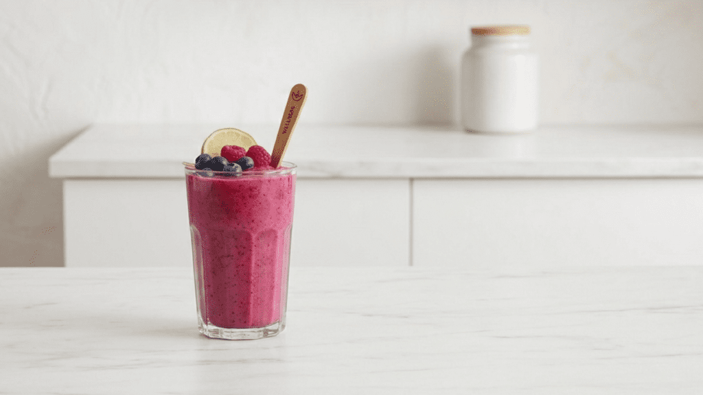 Berry smoothie rich in antioxidants in a glass