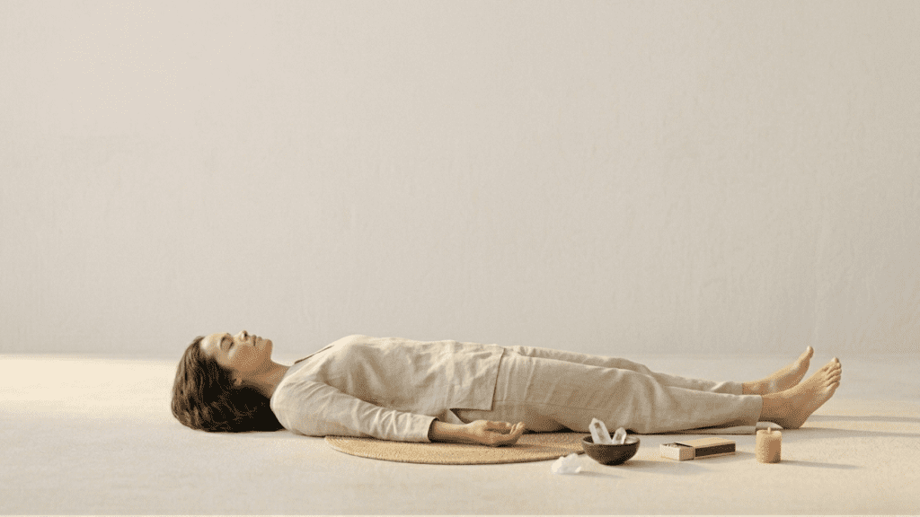 person practicing body scan meditation lying down for focus and relaxation