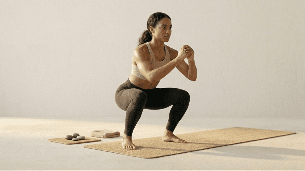 person performing bodyweight squats for strength training at home