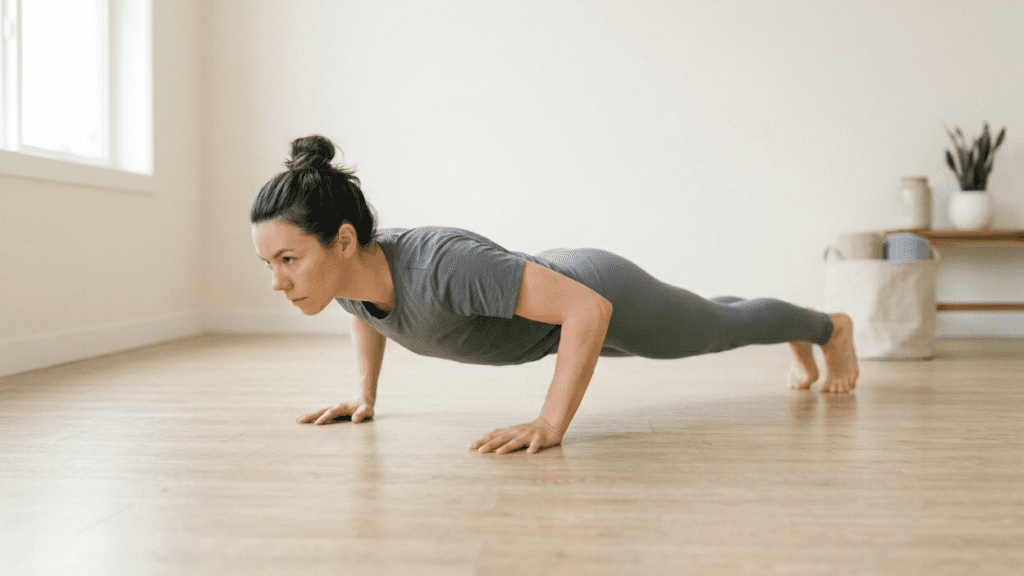Person doing push-ups as part of a morning strength workout
