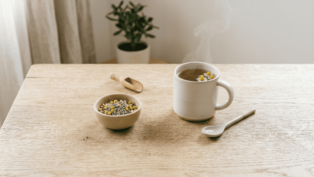 cup of burdock root tea indoors representing herbs for natural detox support
