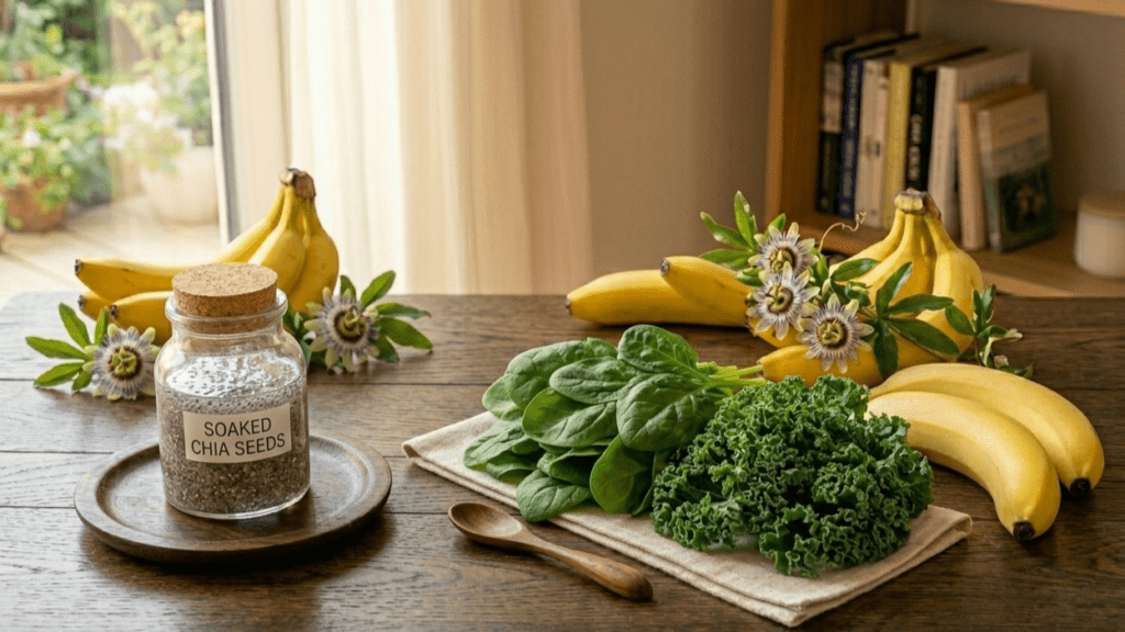 Chia seeds and leafy greens that support healthy digestion