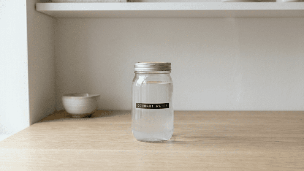 glass of coconut water indoors representing natural immune boosting drinks