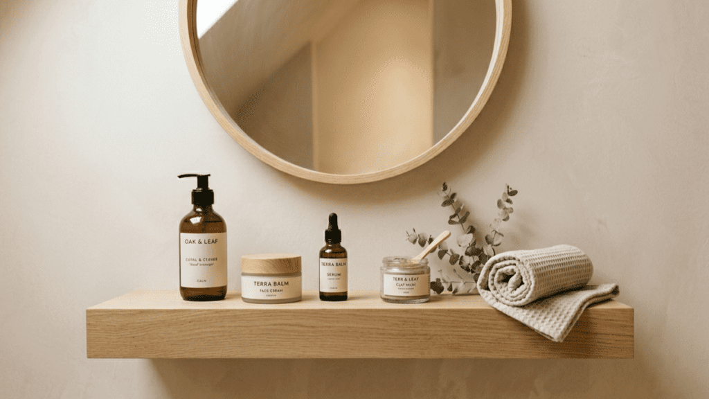 organized skincare routine setup indoors representing natural skin care tips consistency