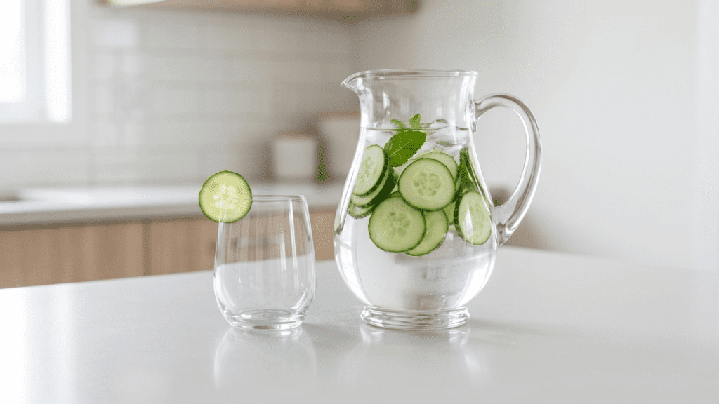Cucumber infused water representing natural hydration beverage
