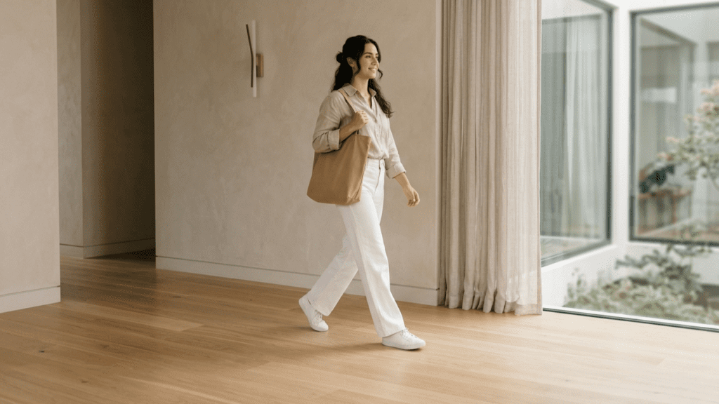 person walking indoors representing natural ways to boost metabolism through activity