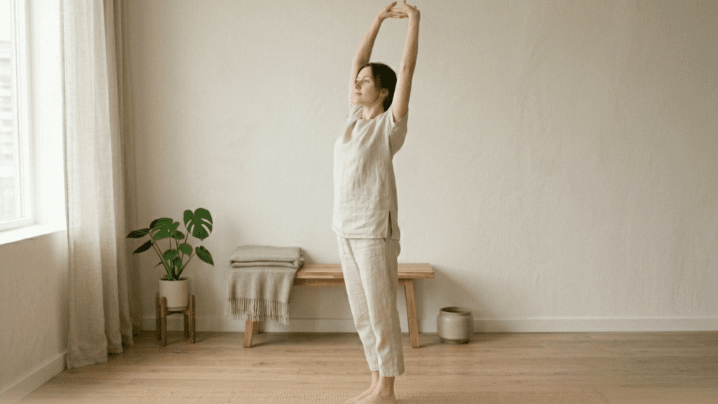 Person doing light full body stretching at home