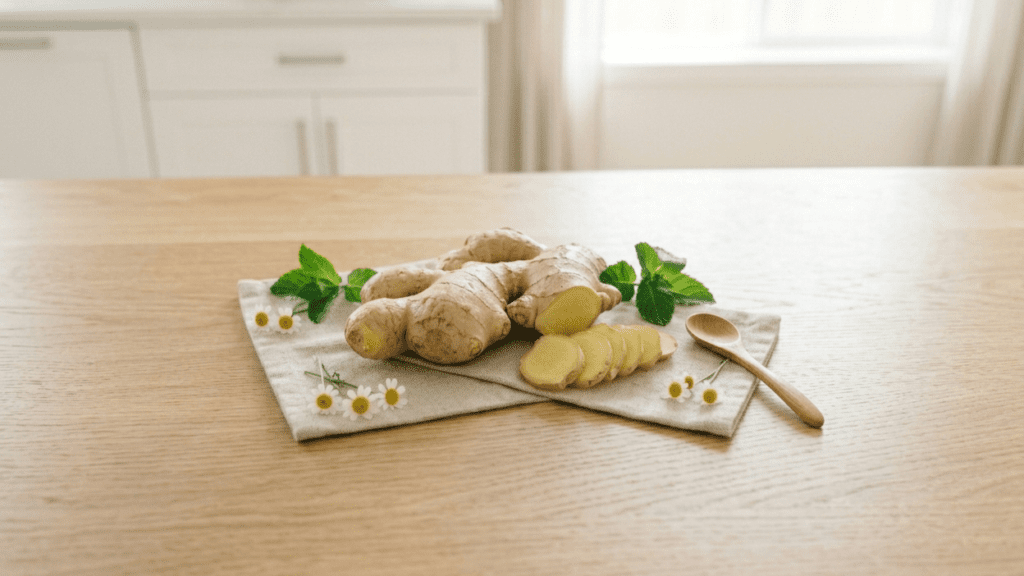 Fresh ginger used as a natural remedy for bloating