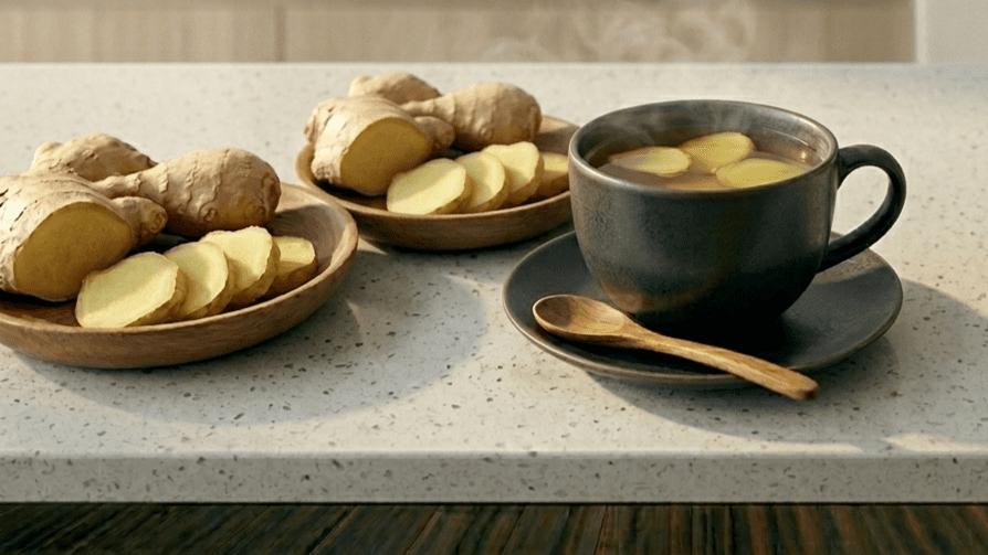 Fresh ginger used as one of the herbal remedies for digestion support