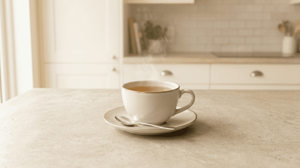 cup of green tea indoors representing foods for healthy skin benefits
