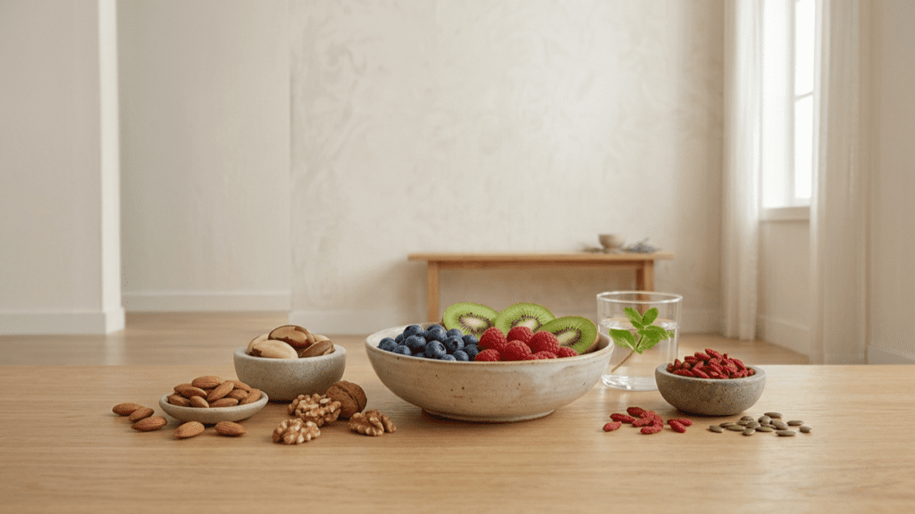 Healthy snacks like nuts and fruits for energy boost