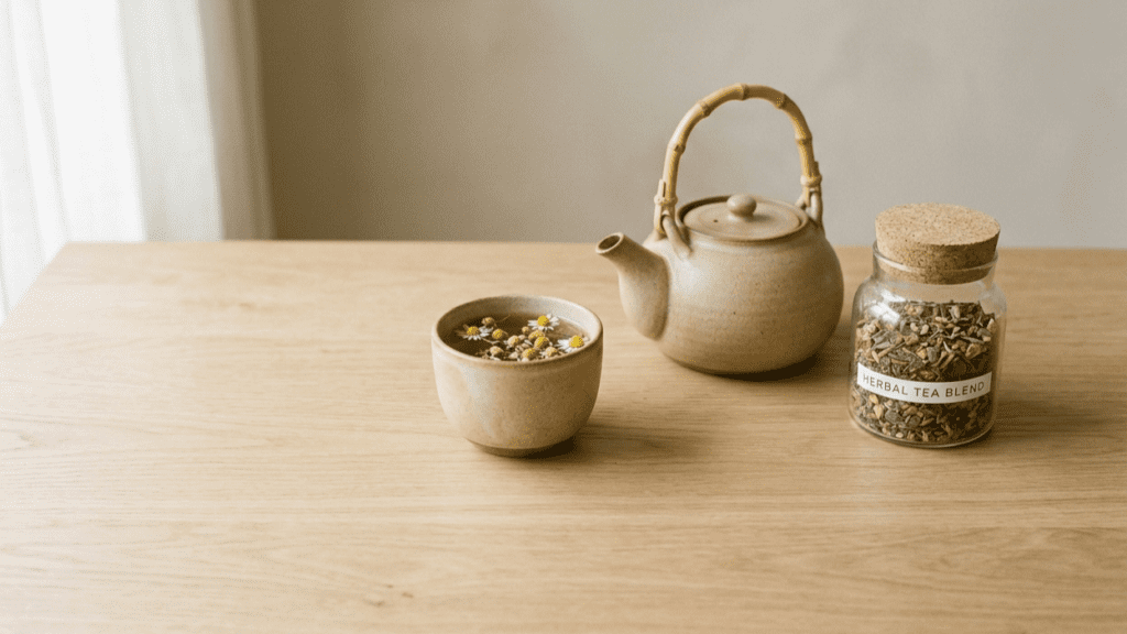 cup of herbal tea indoors highlighting herbal remedies for stress