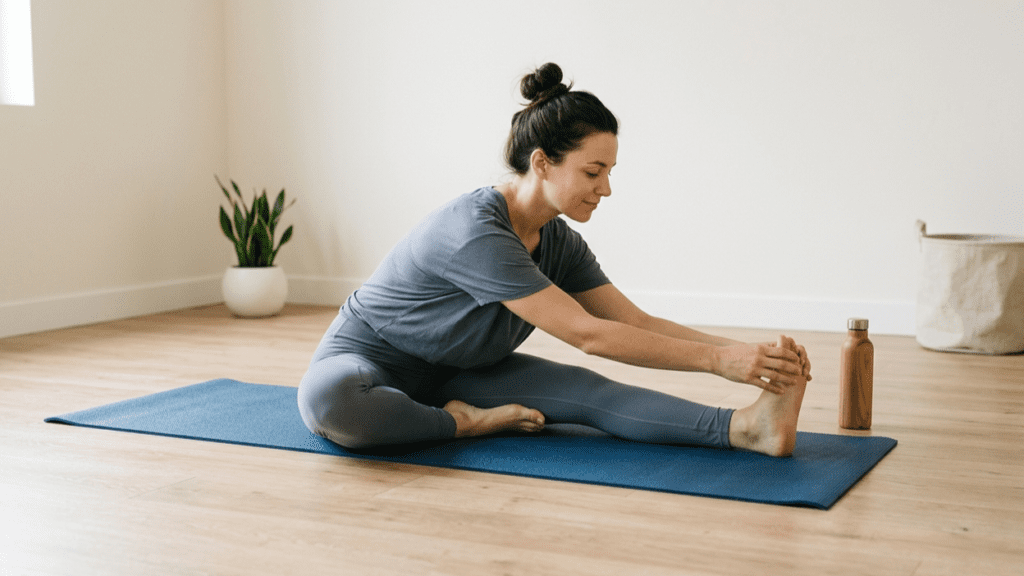 Person performing daily stretches for flexibility routine indoors 