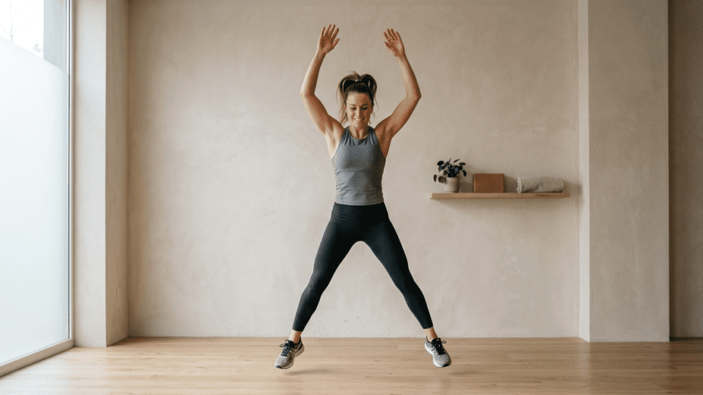 person doing cardio exercises indoors in a clean space demonstrating home cardio workouts