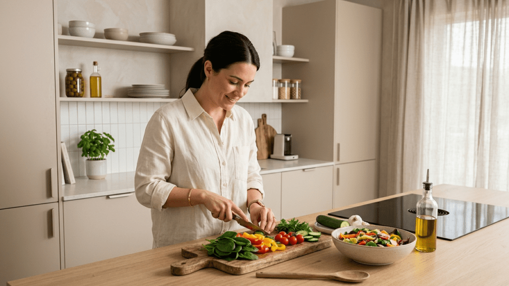 person preparing healthy food in a clean indoor kitchen representing natural ways to boost metabolism
