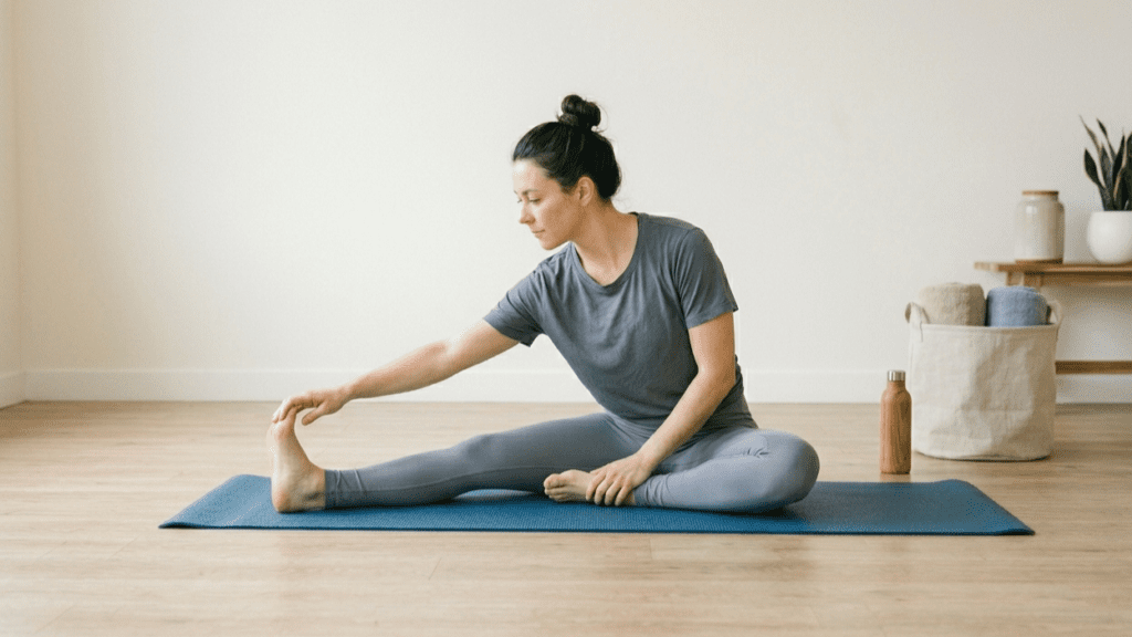 Person performing a quick morning workouts routine indoors with minimal setup