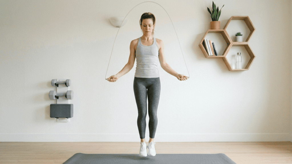 person jumping rope indoors representing home cardio workouts