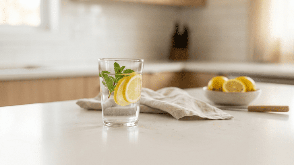 Glass of lemon water representing natural hydration drink
