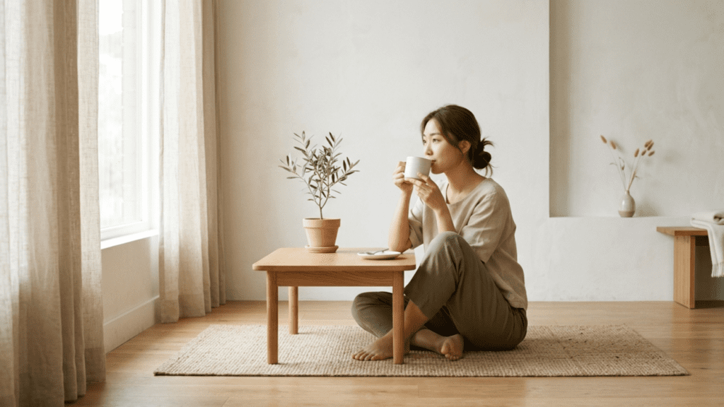 person enjoying a calm morning indoors illustrating morning mindfulness routine