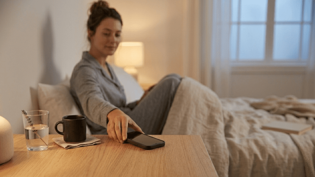 Person avoiding smartphone before sleep to improve sleep quality