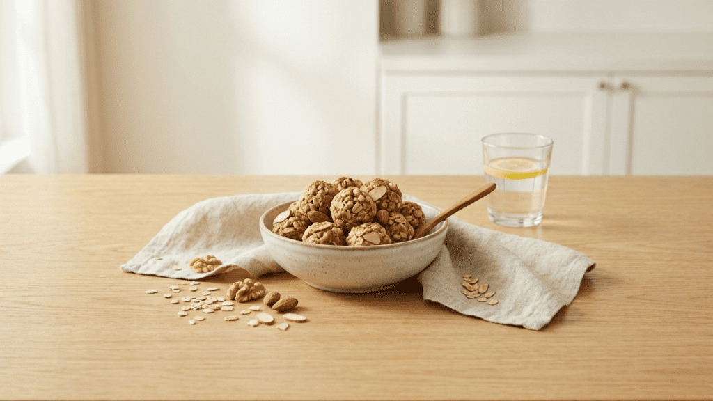 Homemade oatmeal energy bites representing healthy snack for energy