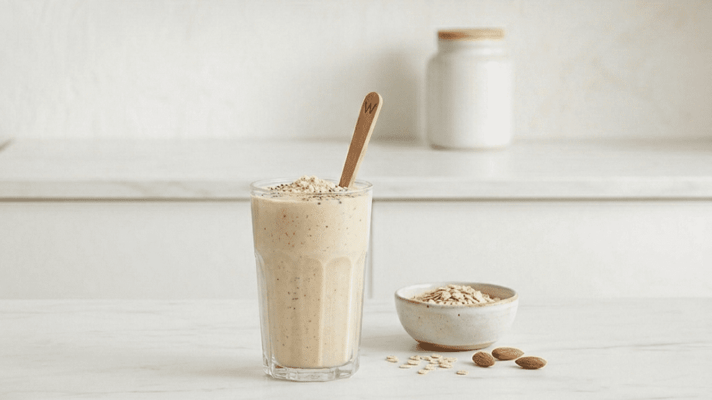 Oatmeal smoothie representing a complete healthy breakfast