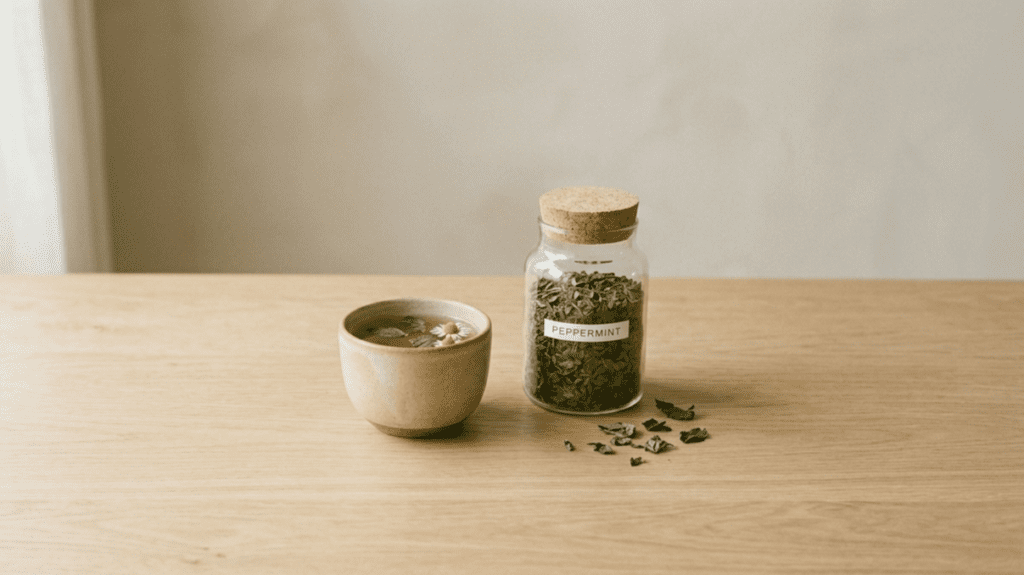 peppermint tea indoors representing herbal remedies for stress