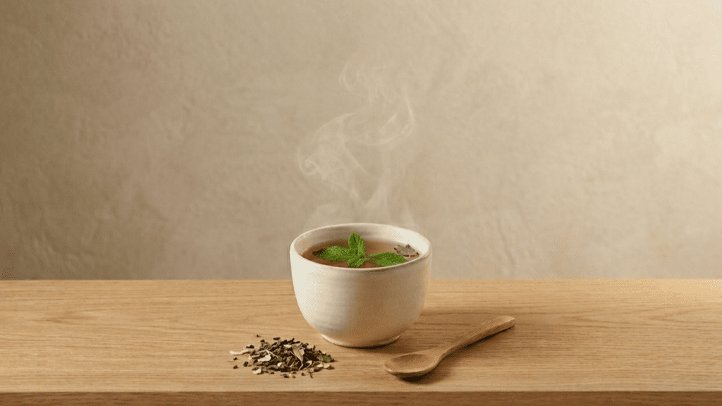 peppermint tea indoors representing herbs for better sleep support