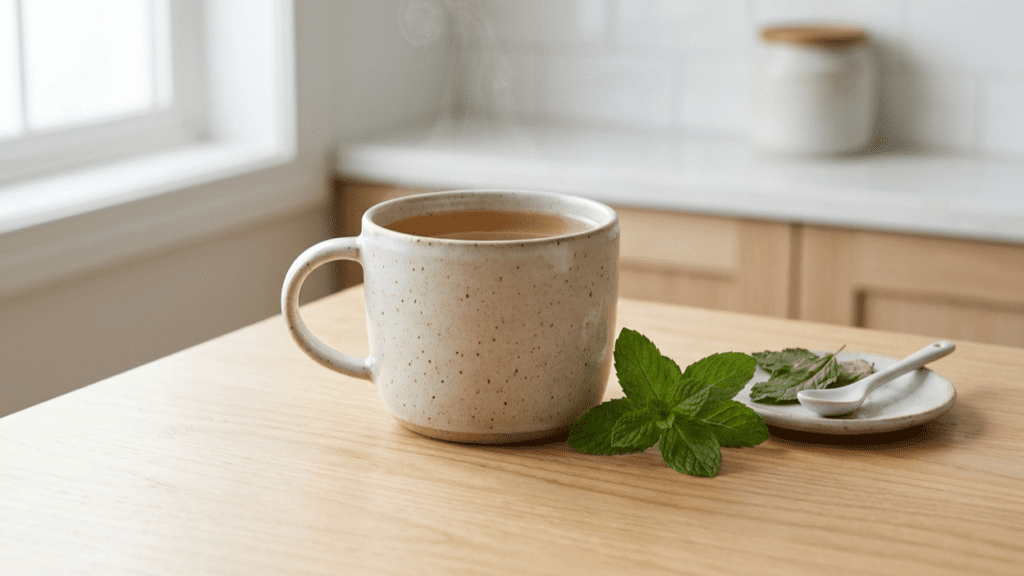 Cup of peppermint tea representing calming herbal beverage