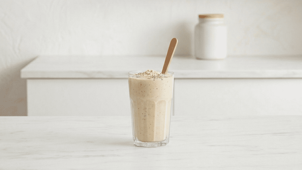 Protein smoothie with creamy texture in a glass
