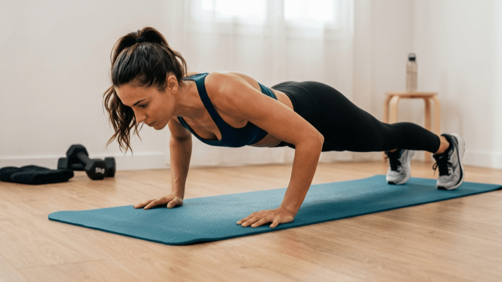 Push-up exercise used in home workouts for energy and upper body strength