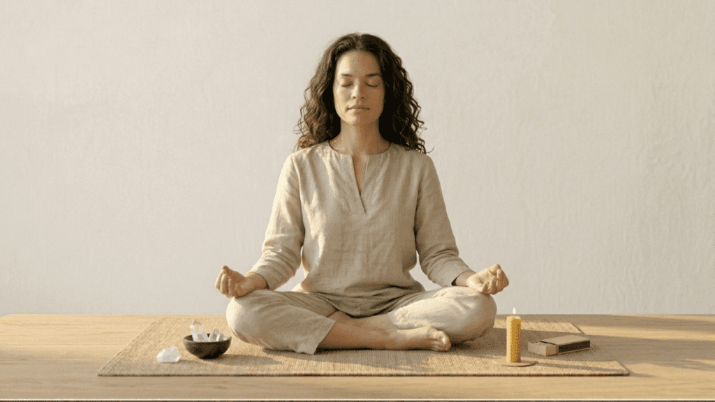 person practicing mindfulness meditation observing thoughts calmly