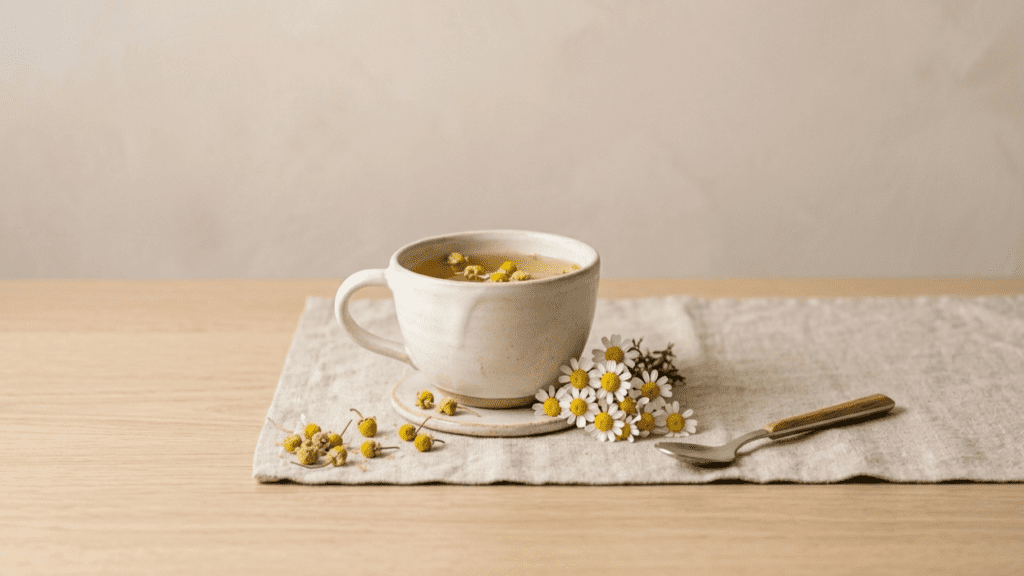 chamomile tea in a cup showing herbal teas for immunity benefits indoors