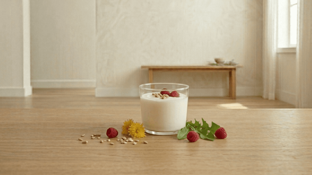 Glass of kefir representing probiotic-rich food for gut health