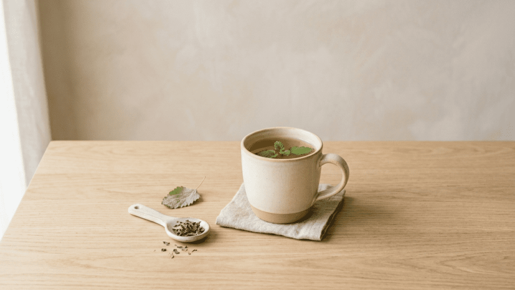 lemon balm herbal tea cup representing herbal teas for immunity routine indoors