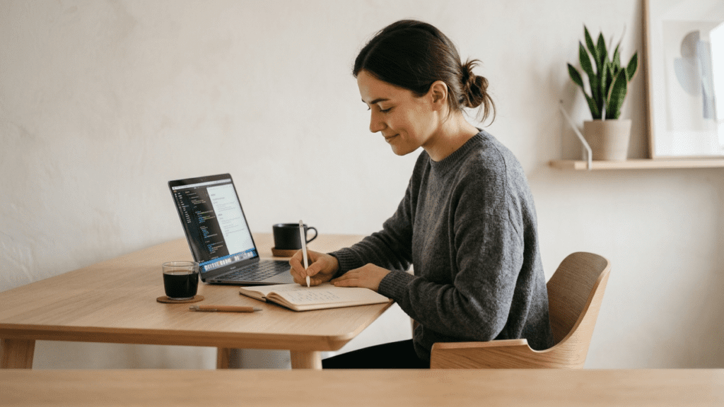 person practicing mental clarity habits with focused calm environment indoors