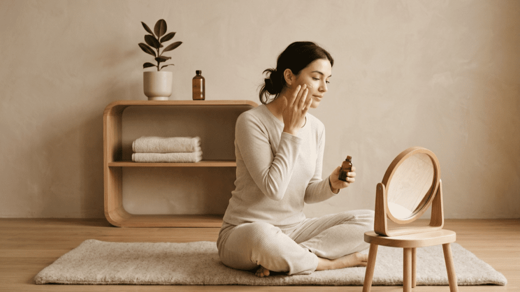 person practicing natural anti aging habits with healthy lifestyle routine indoors