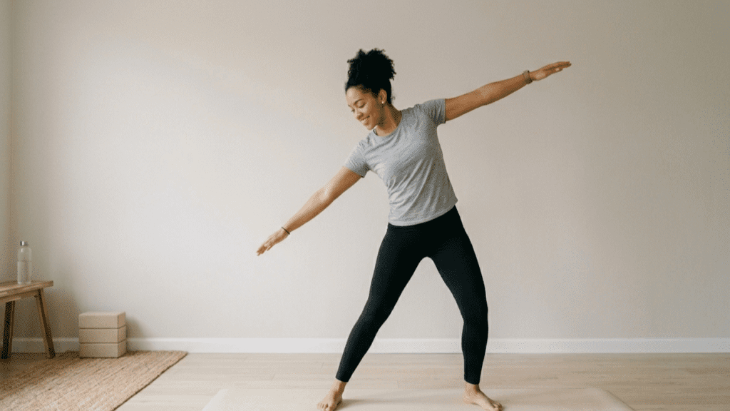 beginner performing upper body exercises at home in a clean space